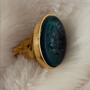 Unique Vintage Julie Vos Venetian Glass Cameo Intaglio Sea Green Stamp Pendant.